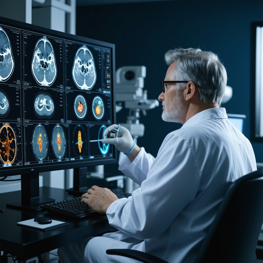 Physician reviewing genetic and MRI data in advanced semaglutide obesity treatment