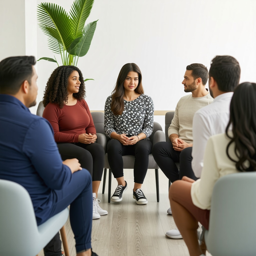 People in a group support session discussing weight management strategies