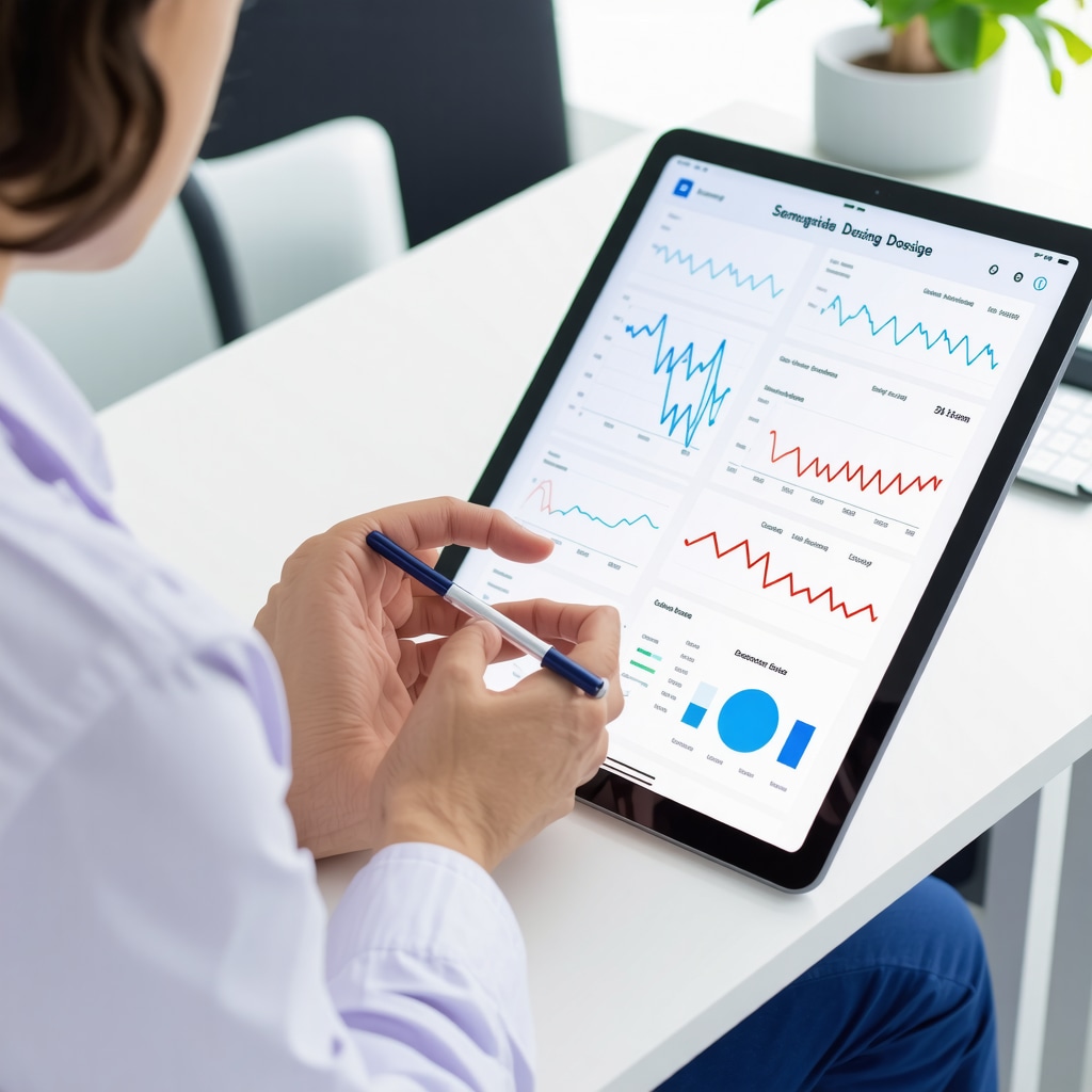 Doctor explaining personalized semaglutide dosage adjustments to patient using digital charts and genetic information