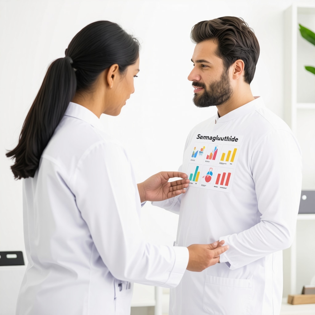 Healthcare professional explaining semaglutide benefits to a patient