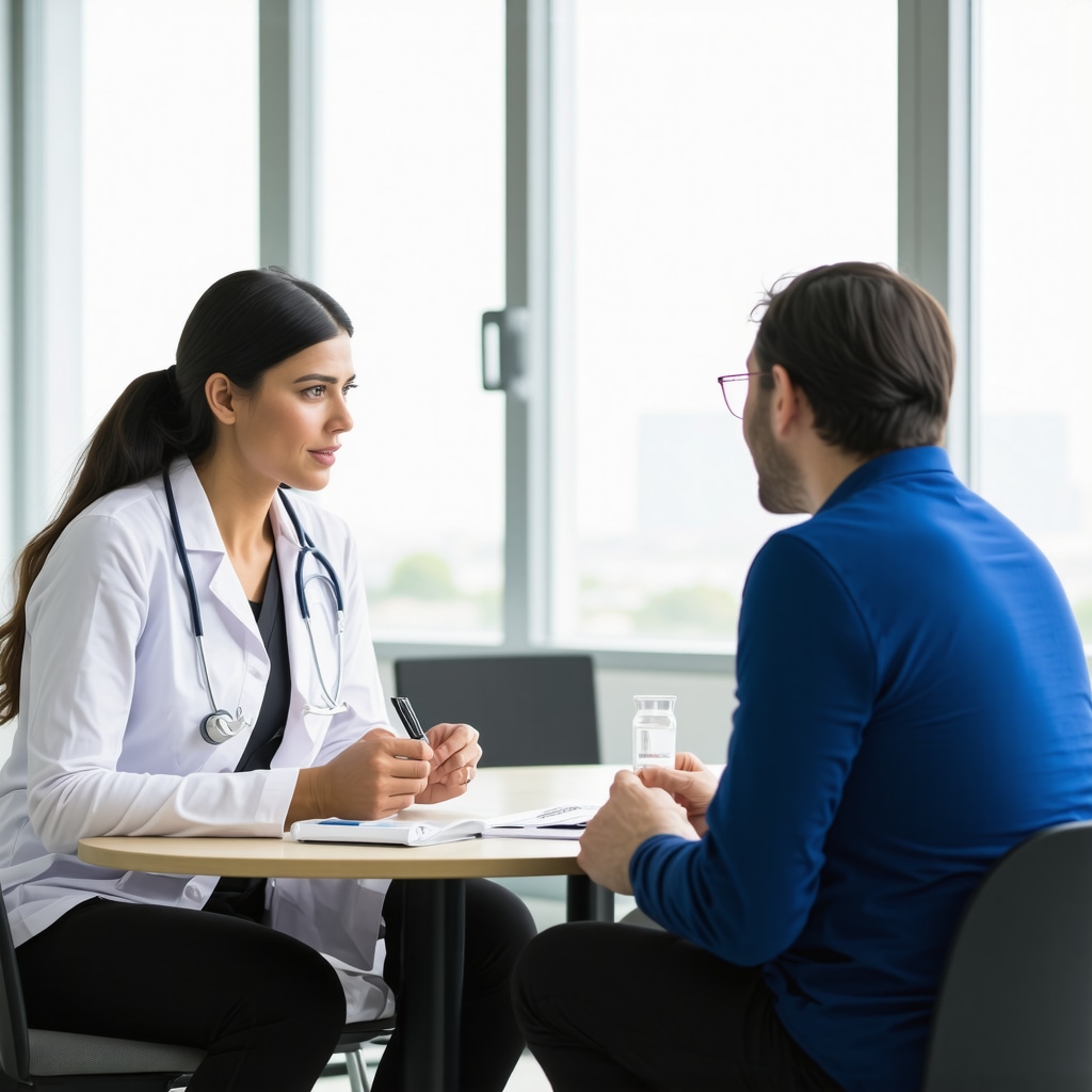 Doctor explaining weight loss plan with semaglutide and intermittent fasting to patient