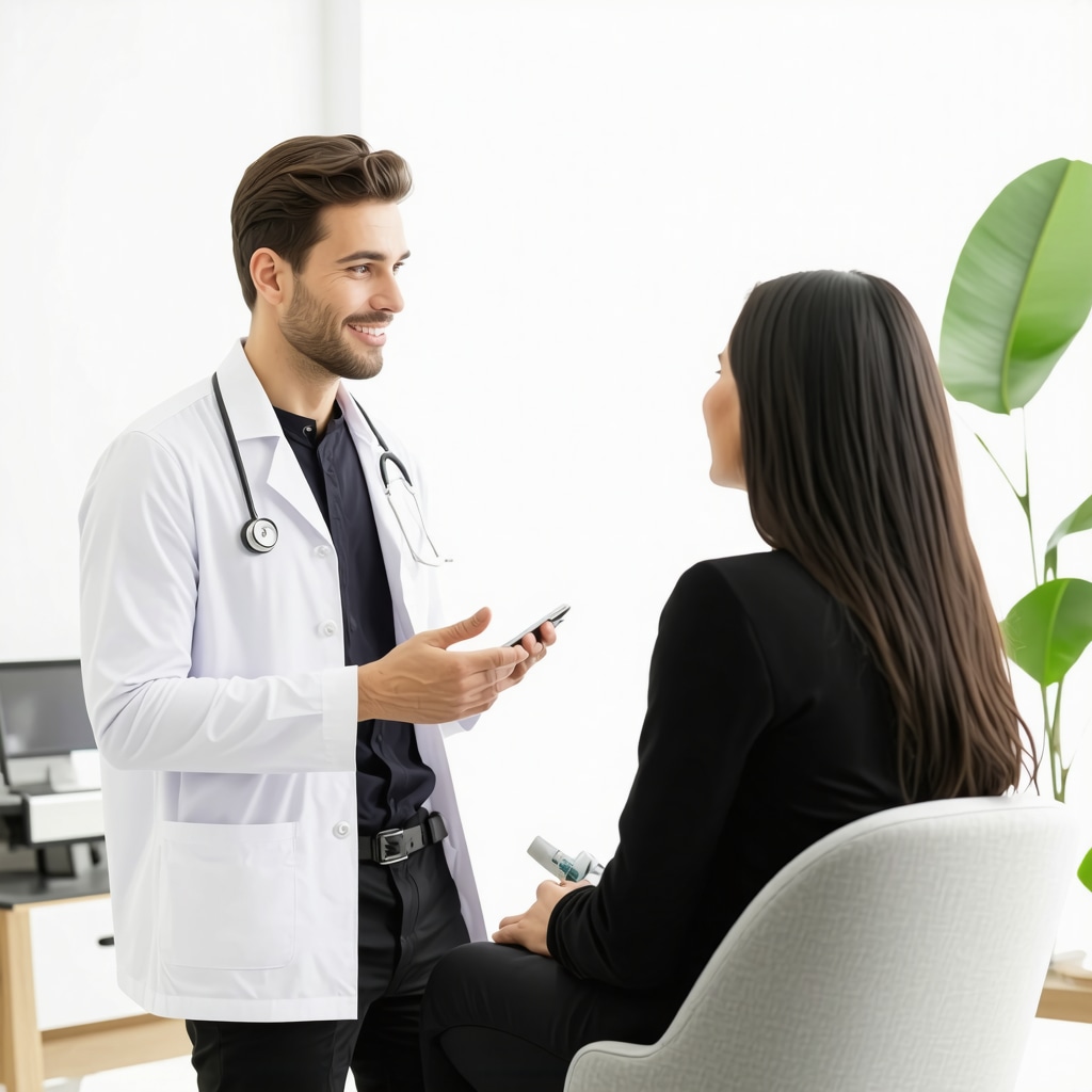 Healthcare professional explaining semaglutide treatment to patient in clinic.