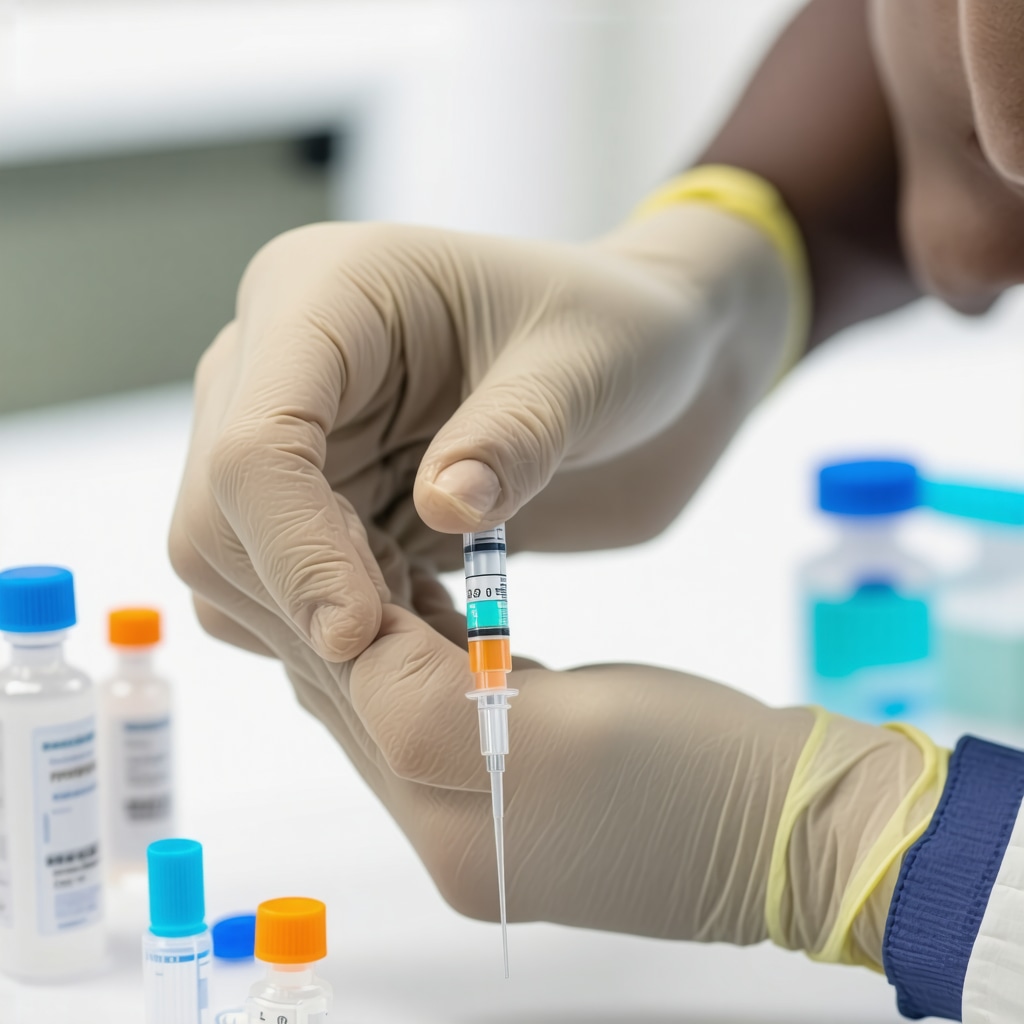 Healthcare professional showing proper injection method for Semaglutide in clinical environment