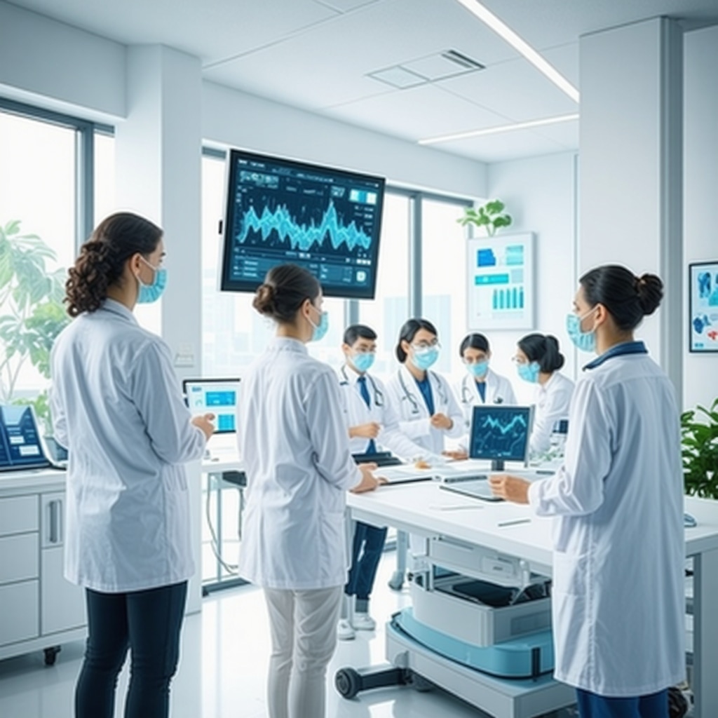 Futuristic clinic scene showing personalized weight management technology