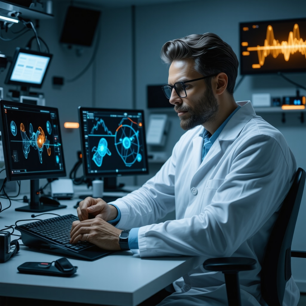 Futuristic clinical setting with digital health tools for personalized weight management