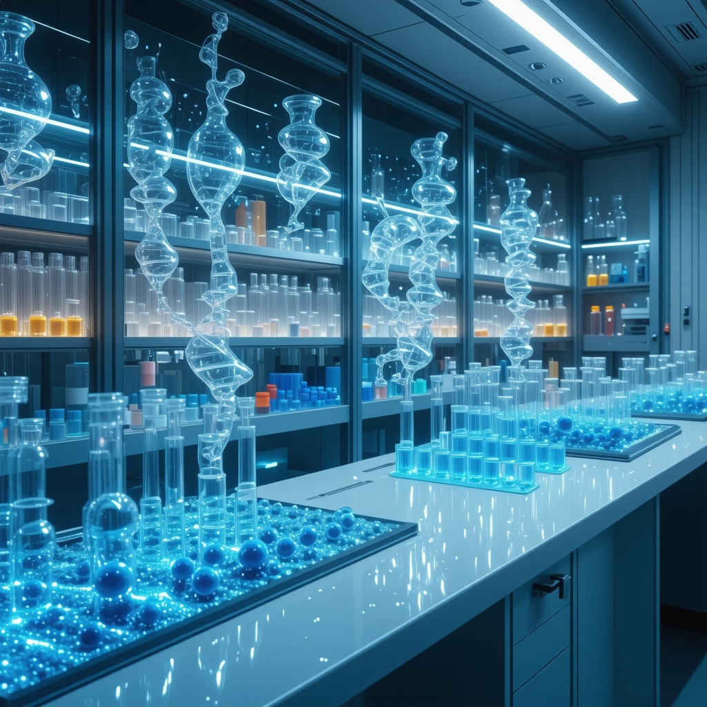 Futuristic laboratory with genetic and molecular therapy research, illustrating personalized medicine advancements