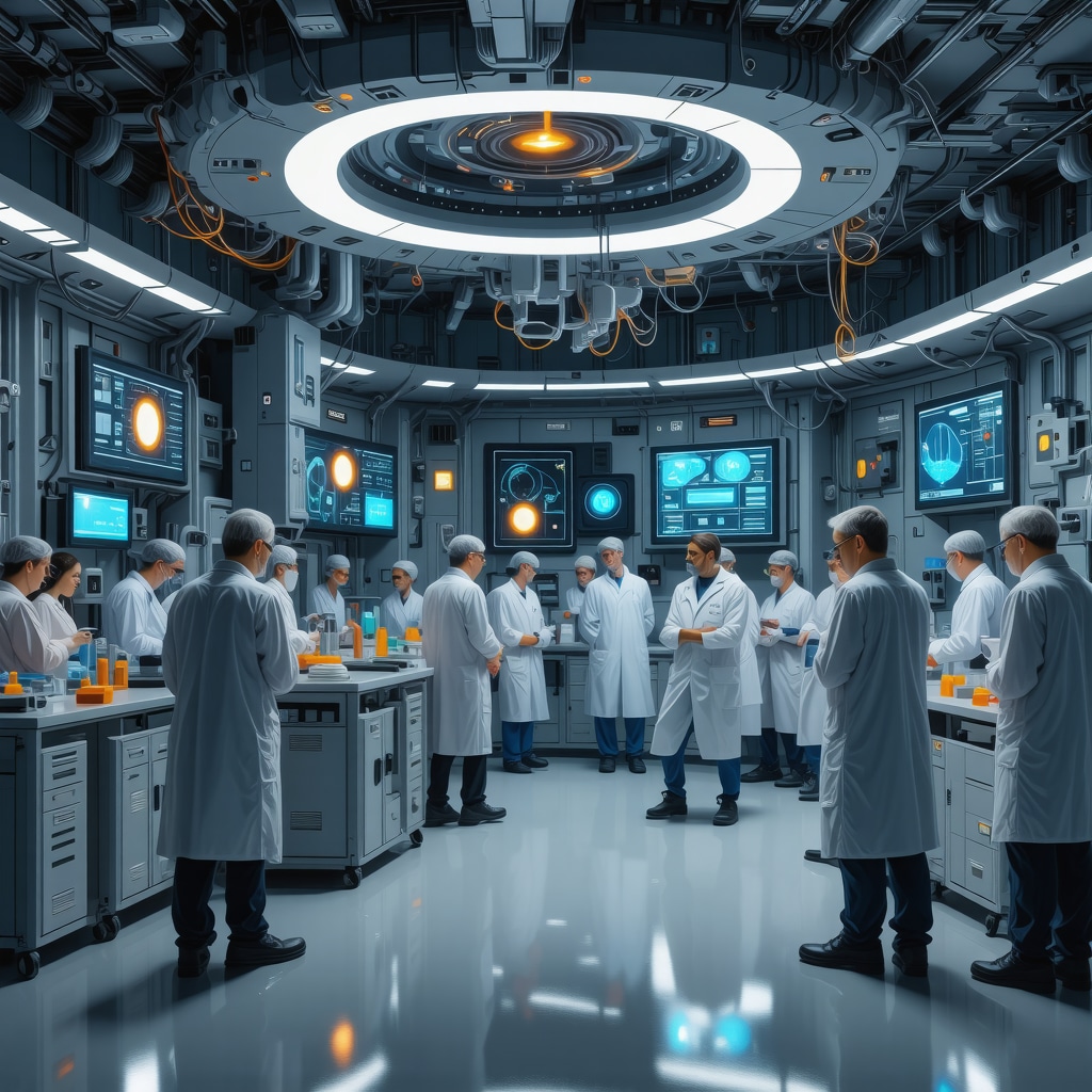 Futuristic healthcare lab with genetic and metabolic testing equipment