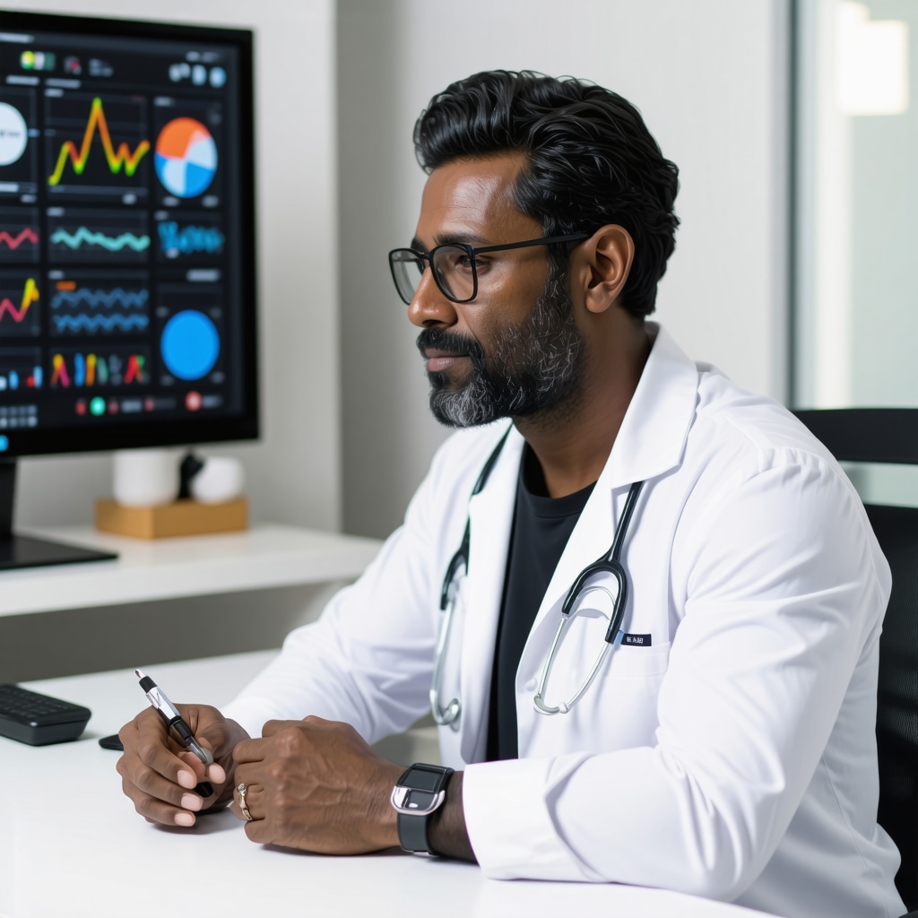 Endocrinologist using digital tools to monitor patient with weight management plan.