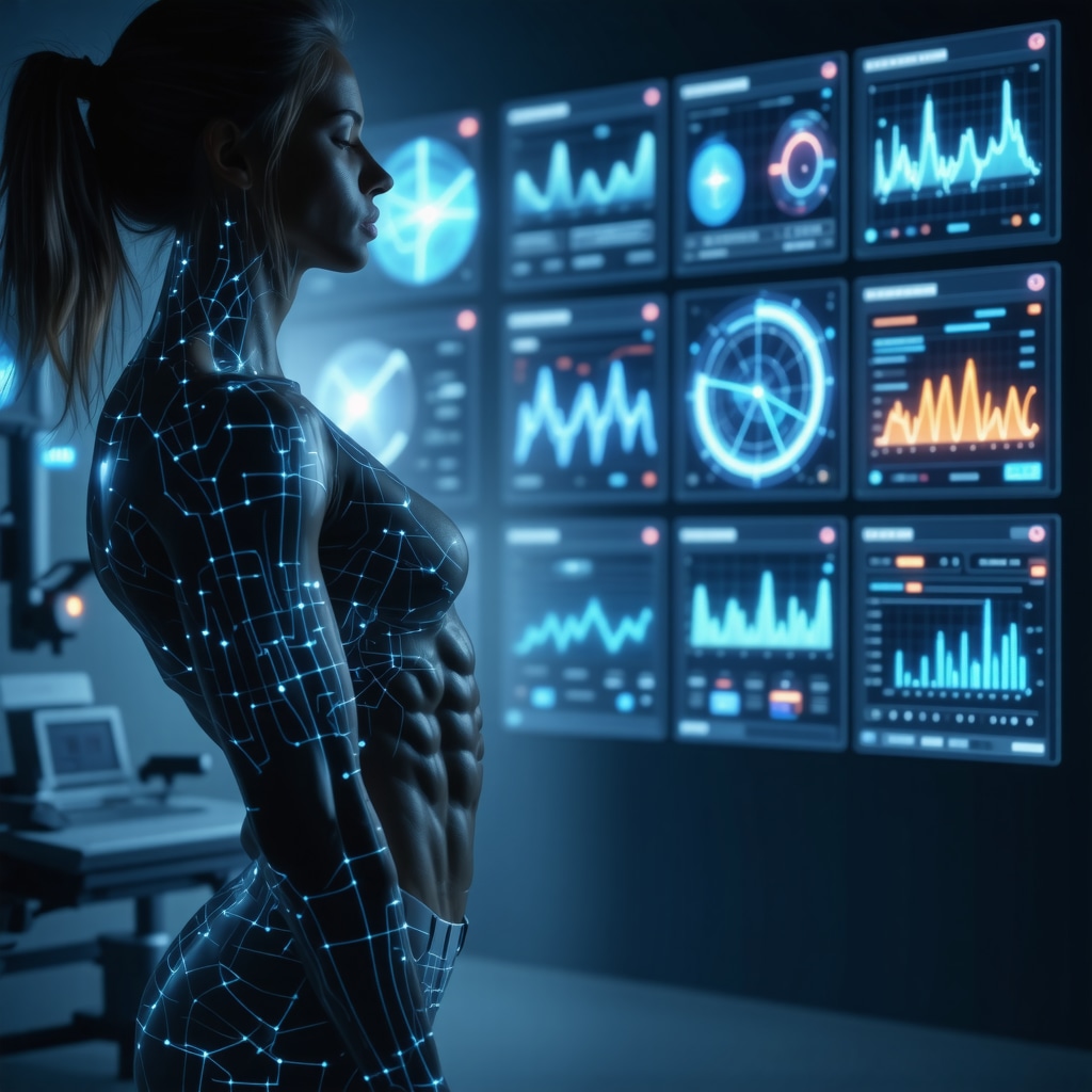 Wearables and AI analyzing weight loss data in a futuristic medical environment