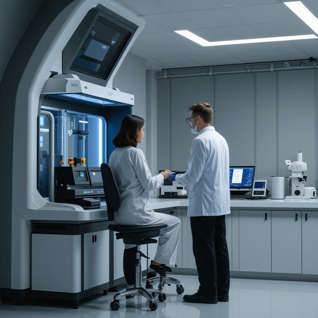 A high-tech lab with metabolic devices and a doctor consulting a patient.