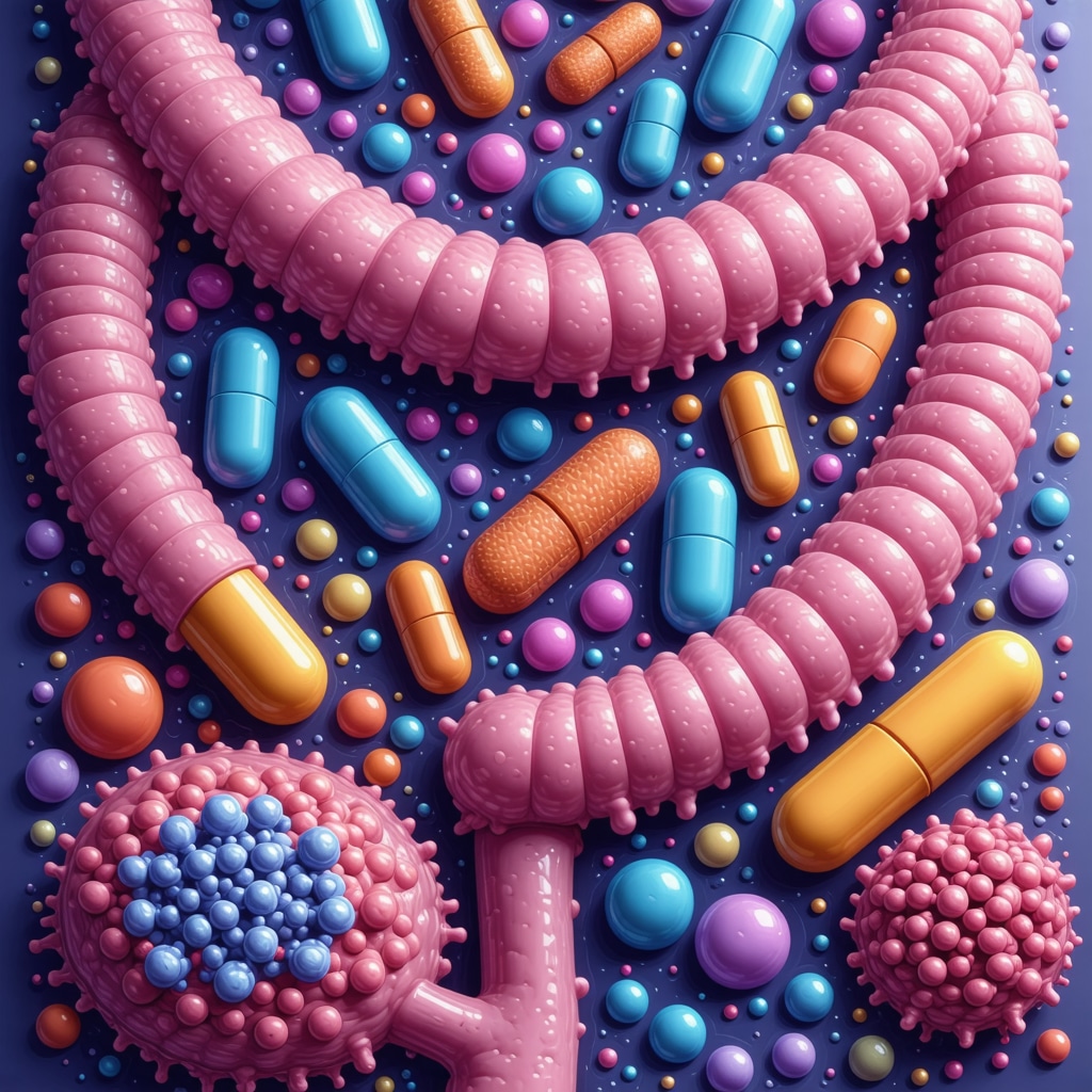 Detailed illustration showing gut bacteria interaction with weight loss drugs