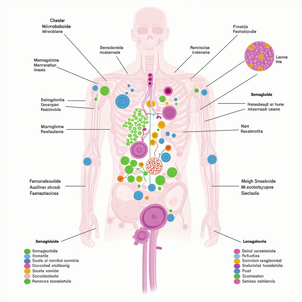 Illustration of gut microbiota influencing metabolic pathways during semaglutide therapy.