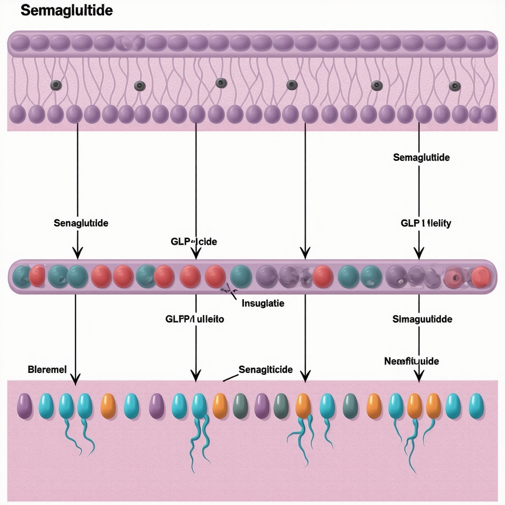 Diagram showing hormonal pathways influenced by semaglutide, including appetite regulation and insulin sensitivity.