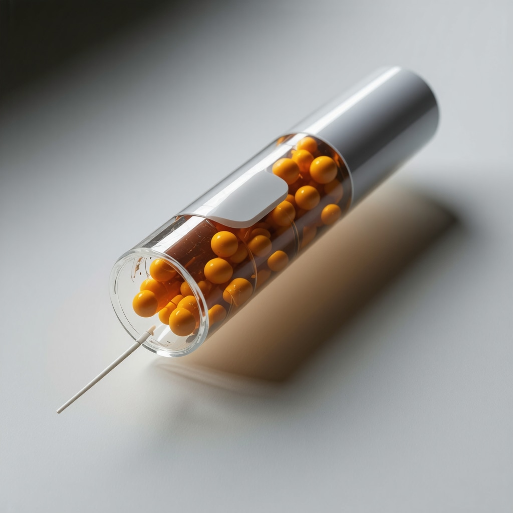 A sleek, futuristic device designed for extended semaglutide delivery in a clinical environment