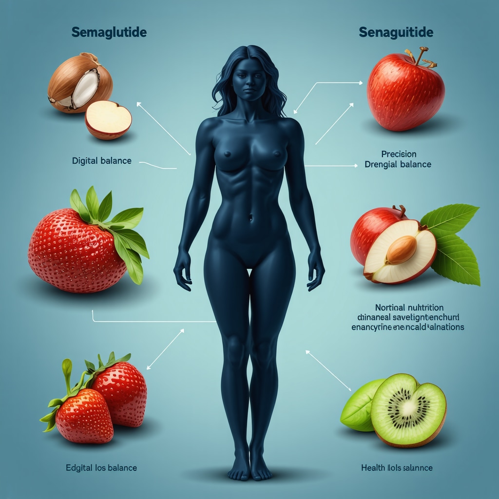 Diagram showing integrated approach to boost semaglutide weight loss using personalized nutrition, hormonal optimization, and technology.