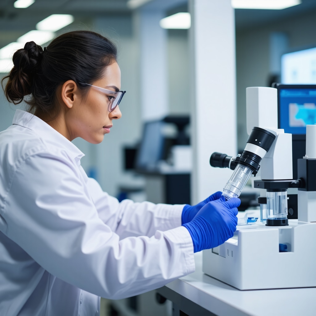 Laboratory technician analyzing metabolic biomarkers with advanced equipment