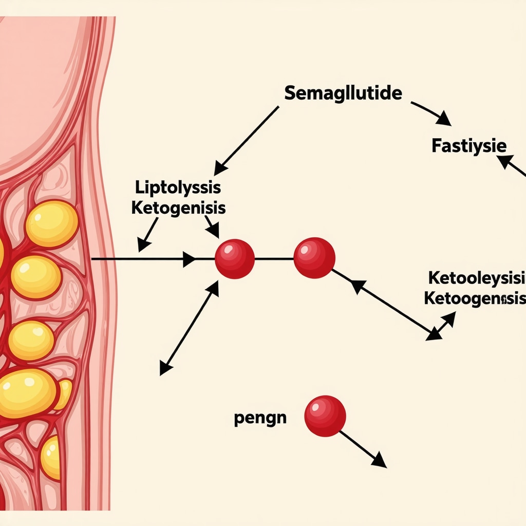 Illustration of fat-burning pathways activated by Semaglutide and fasting.