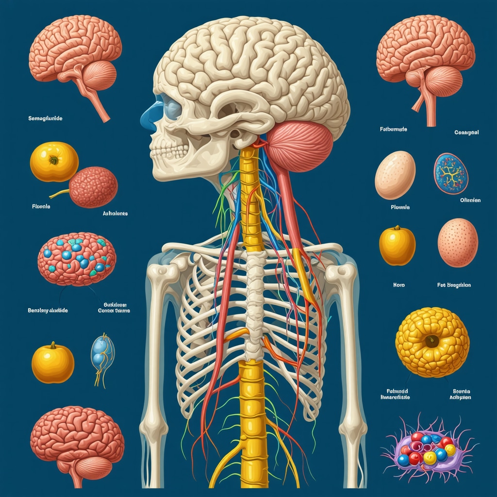 Diagram showing brain pathways and hormones regulating hunger and fat breakdown during fasting and medication.