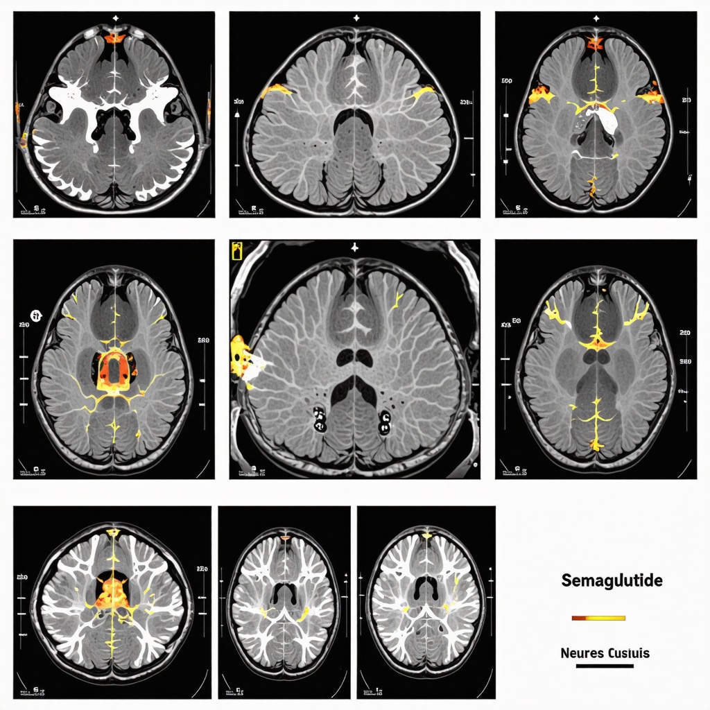 Neuroimaging scans illustrating brain activity related to hunger and reward centers influenced by Semaglutide