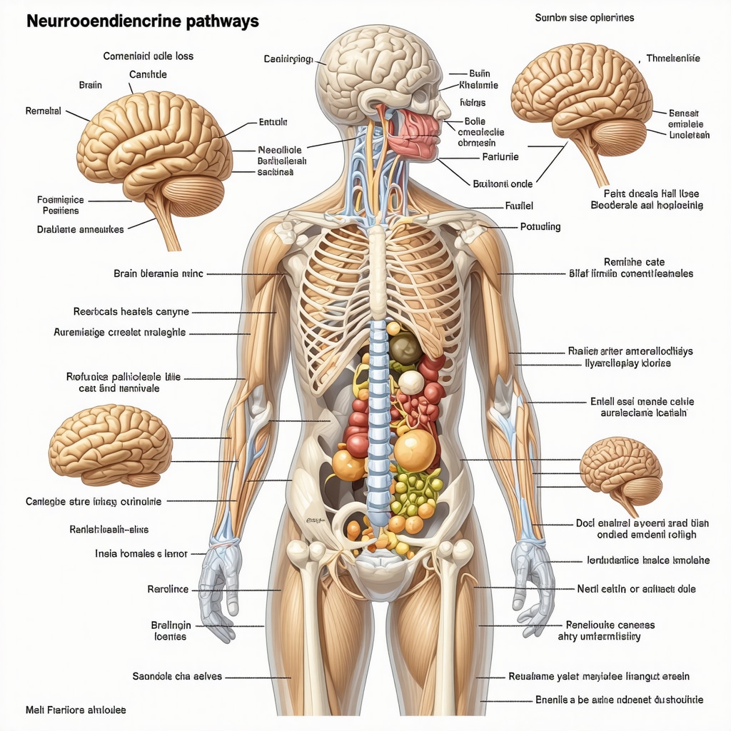 Diagram illustrating neuroendocrine pathways regulating appetite and metabolism