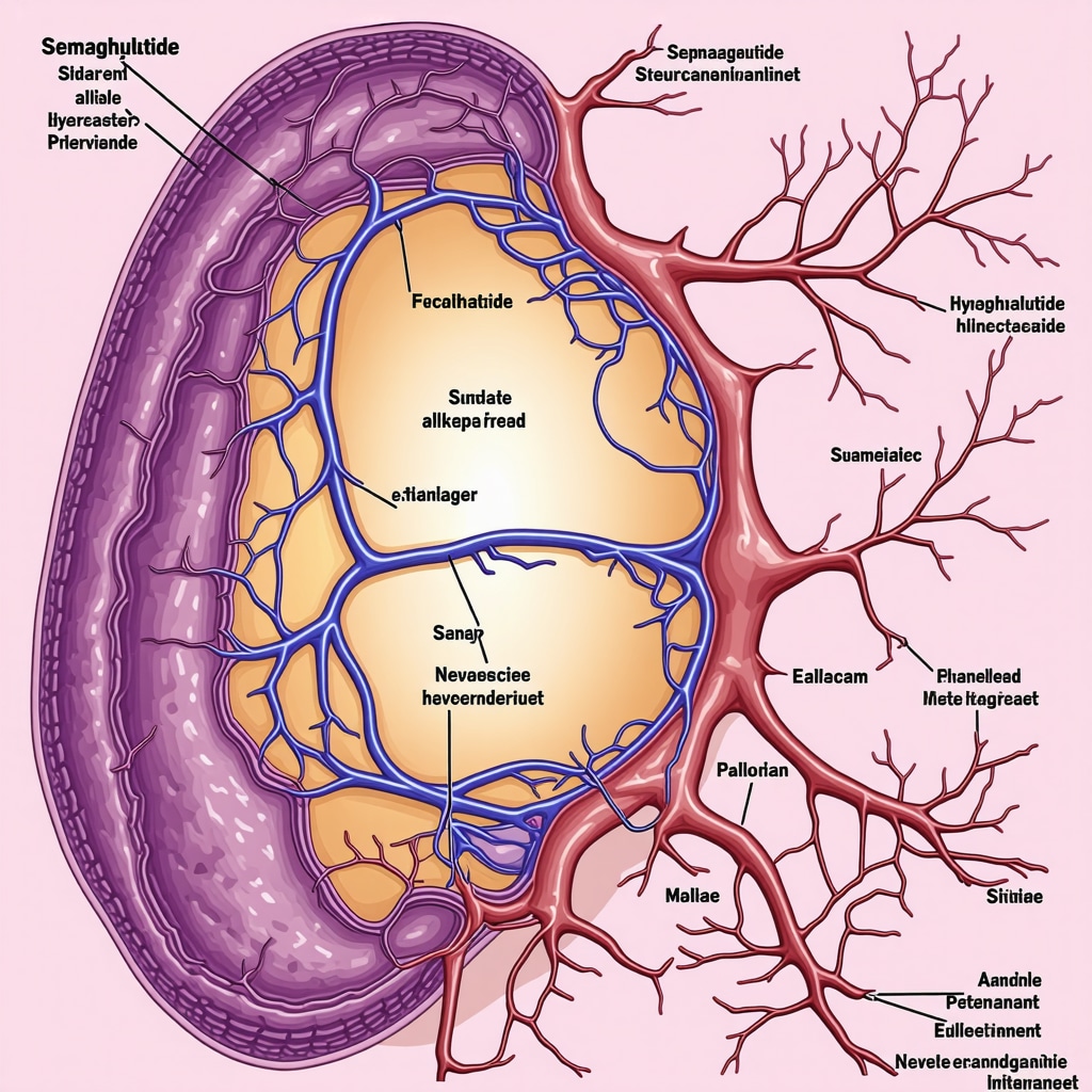 Diagram showing hypothalamic neurons and neuropeptide signaling influenced by Semaglutide.