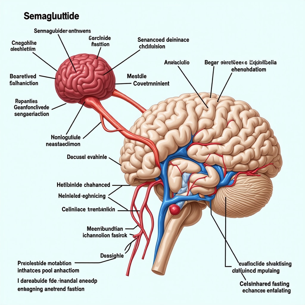 Diagram showing hormonal regulation of appetite and fat burning during Semaglutide and fasting