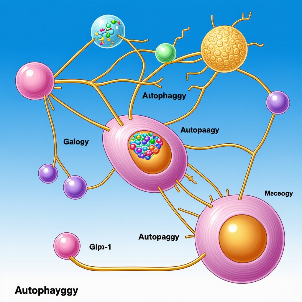 Diagram showing hormonal and cellular pathways involved in weight loss with Semaglutide and fasting