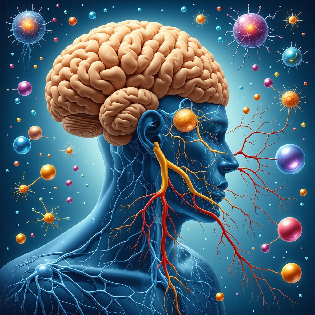 Diagram illustrating neurons, hormones, and fasting symbols in weight management, scientific style