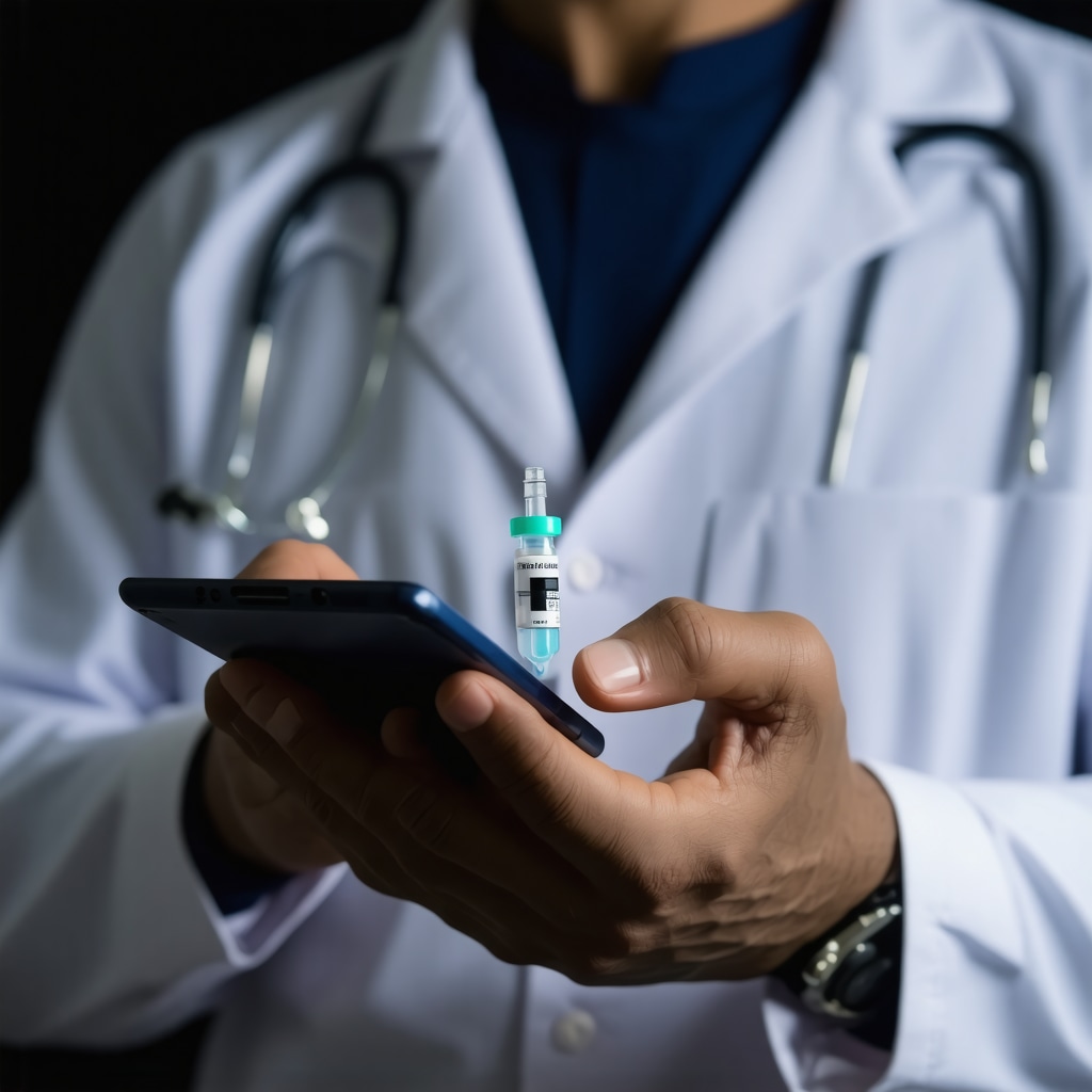 Doctor analyzing personalized Semaglutide dosing plan with digital health devices