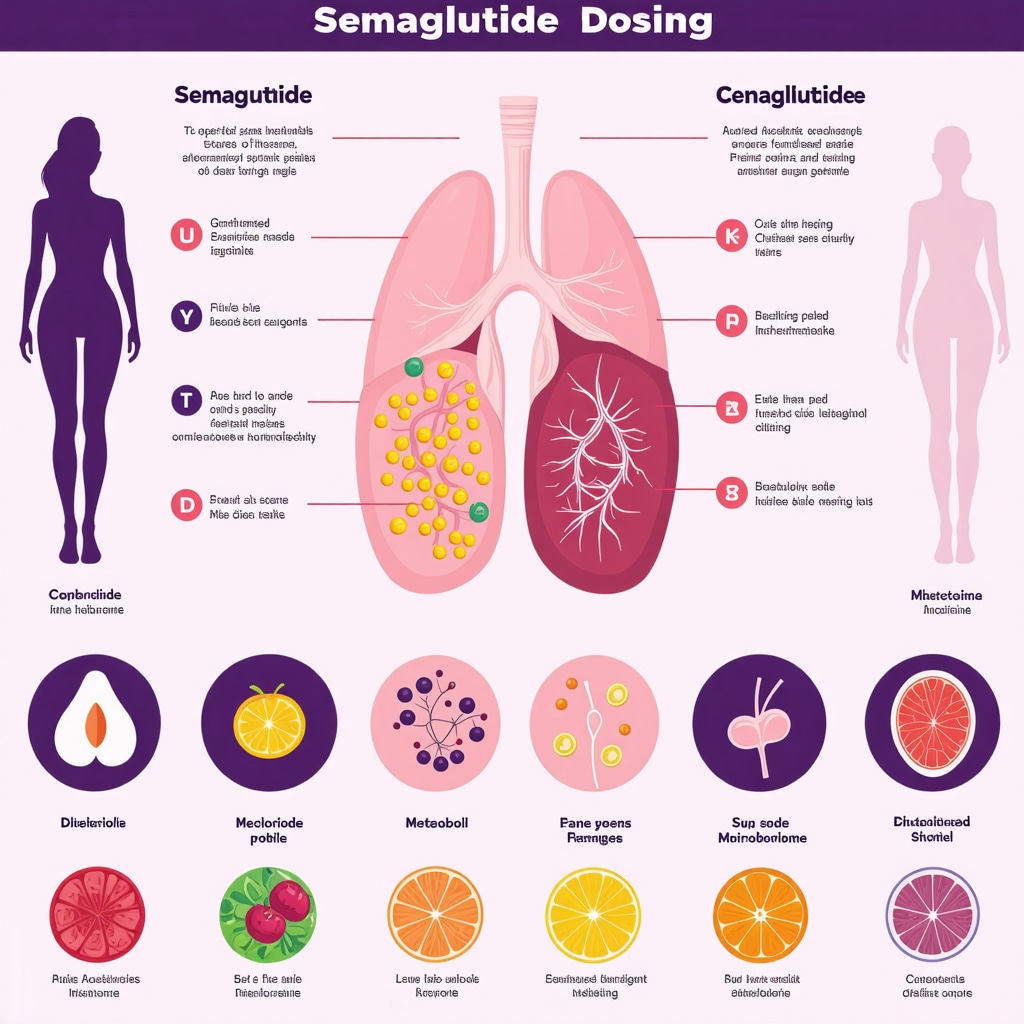 Infographic showing personalized Semaglutide dosing guided by metabolic profiling with nutrition and behavioral modifications for effective weight loss