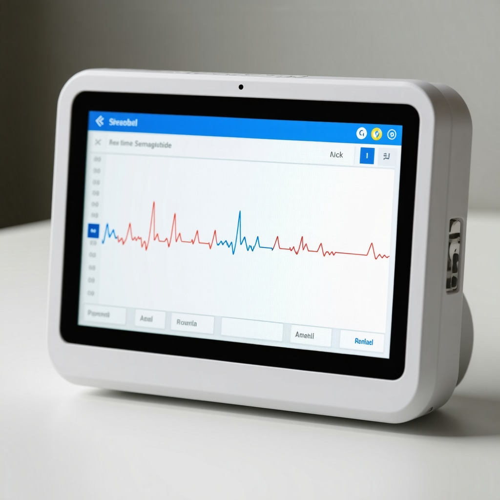 Device showing real-time metabolic and glucose data for tailored semaglutide dosing.