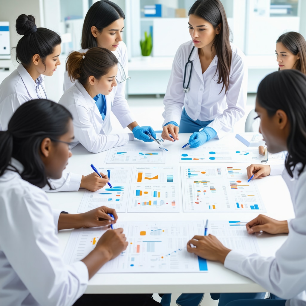 A diverse team of healthcare professionals analyzing genetic data for personalized weight loss plans with semaglutide.