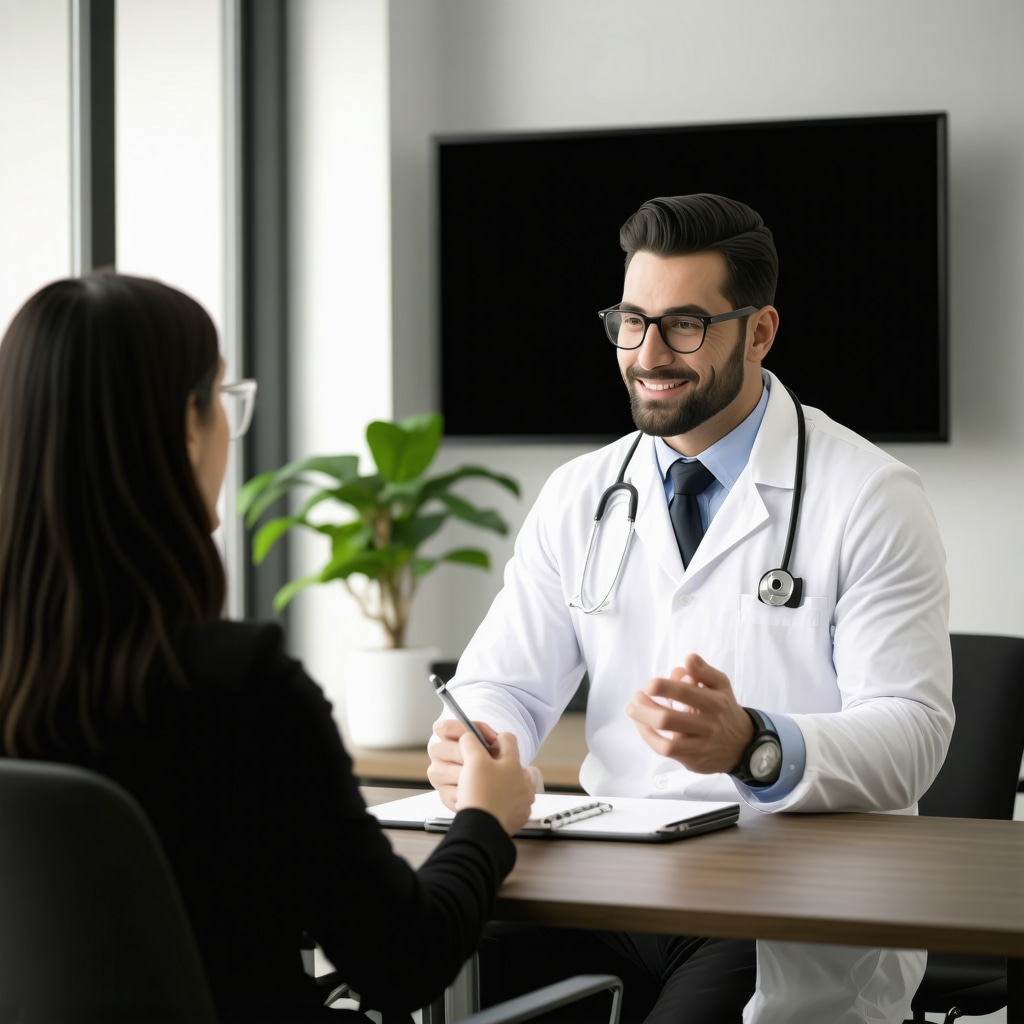 Doctor discussing customized weight loss strategies with patient in clinic.
