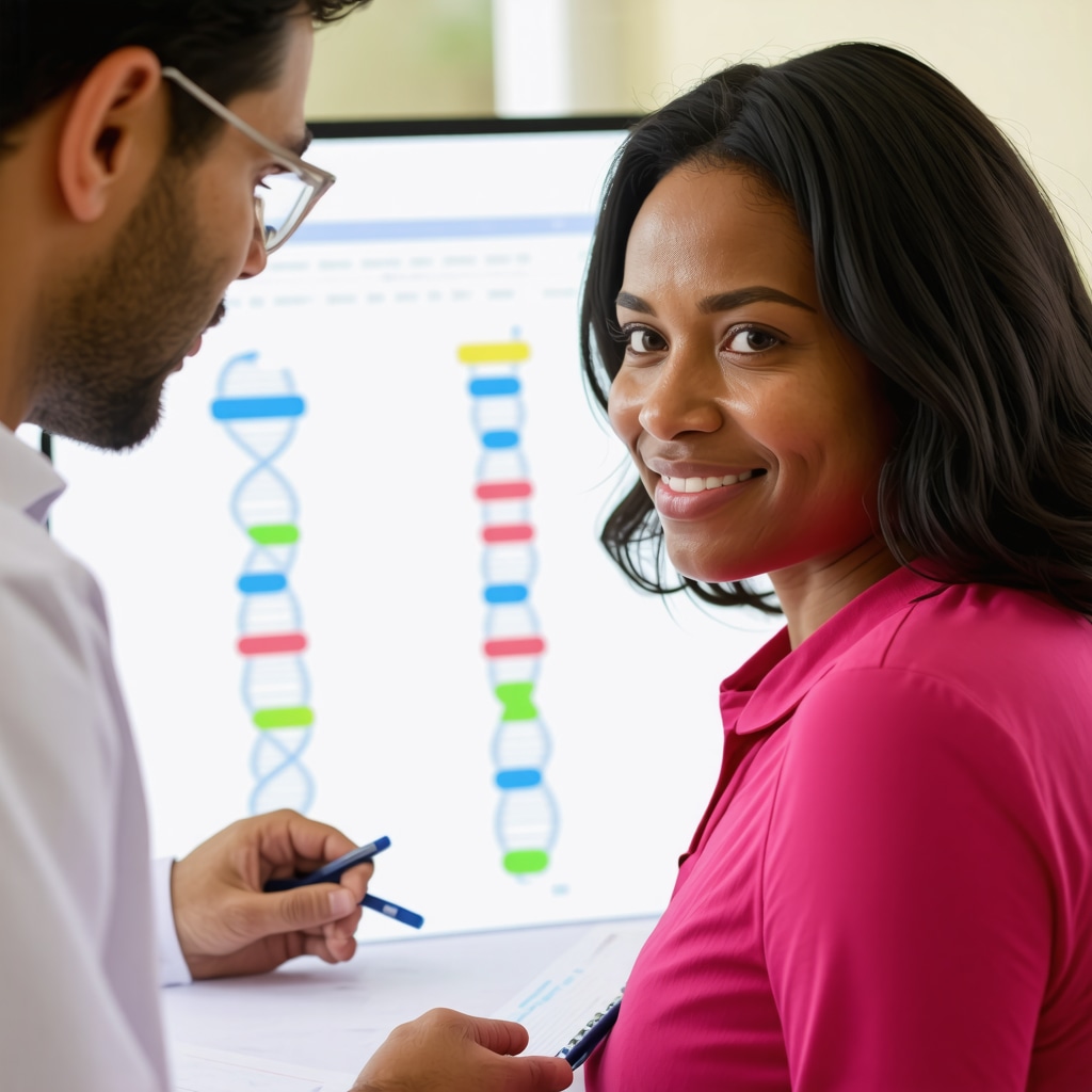 Doctor analyzing genetic profiles for tailored weight management strategies.