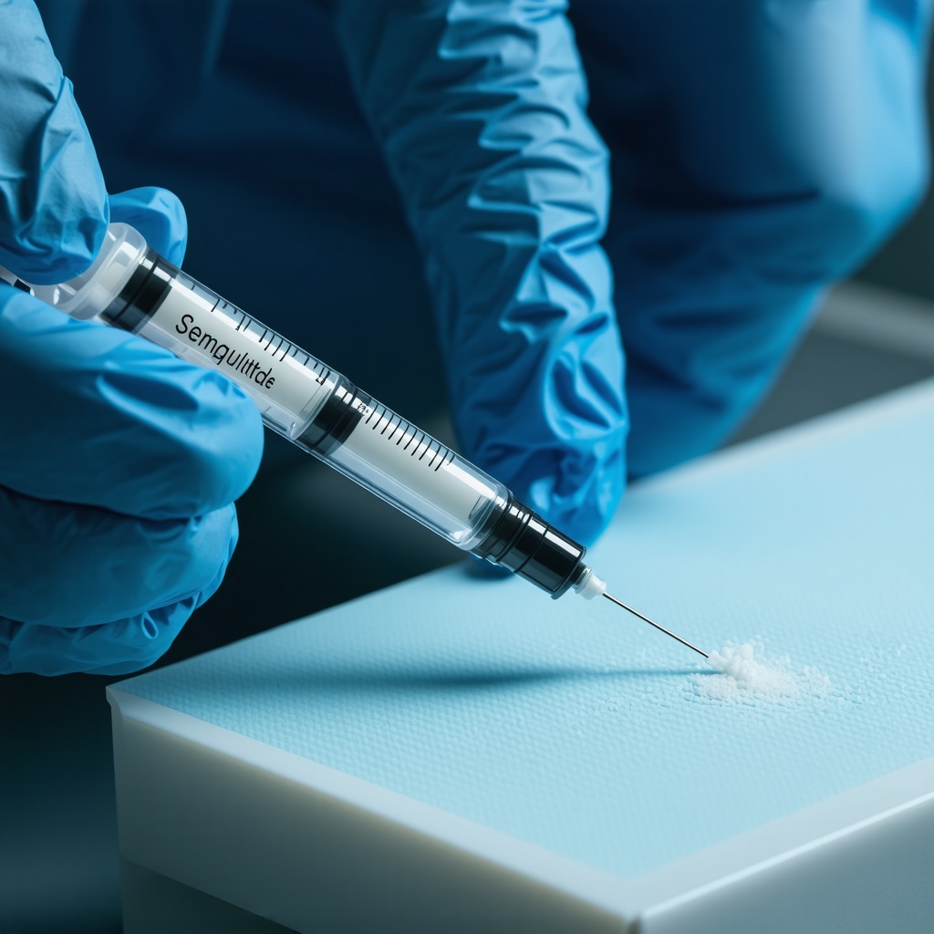Medical illustration showing proper semaglutide injection technique in a clinical setting.