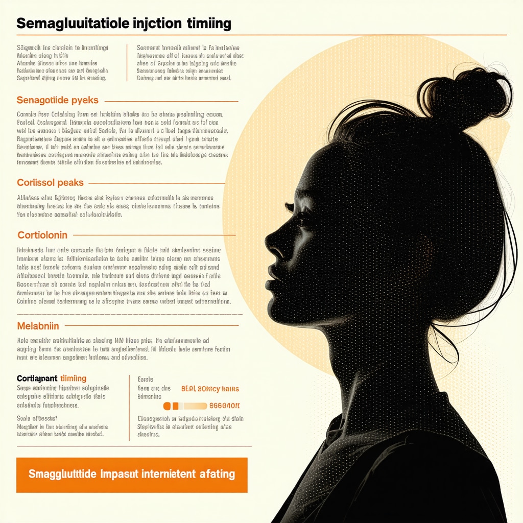 Infographic showing semaglutide injection timing synchronized with circadian hormone cycles to enhance weight loss during fasting