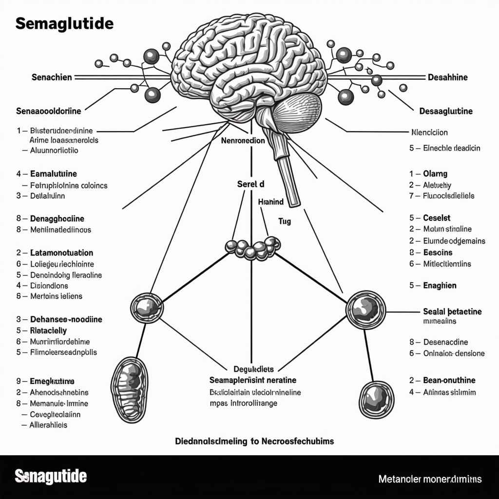 Diagram illustrating semaglutide's effects on neuroendocrine pathways and lifestyle factors