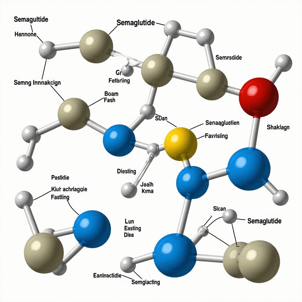 Illustration showing Semaglutide molecule and fasting metabolic processes