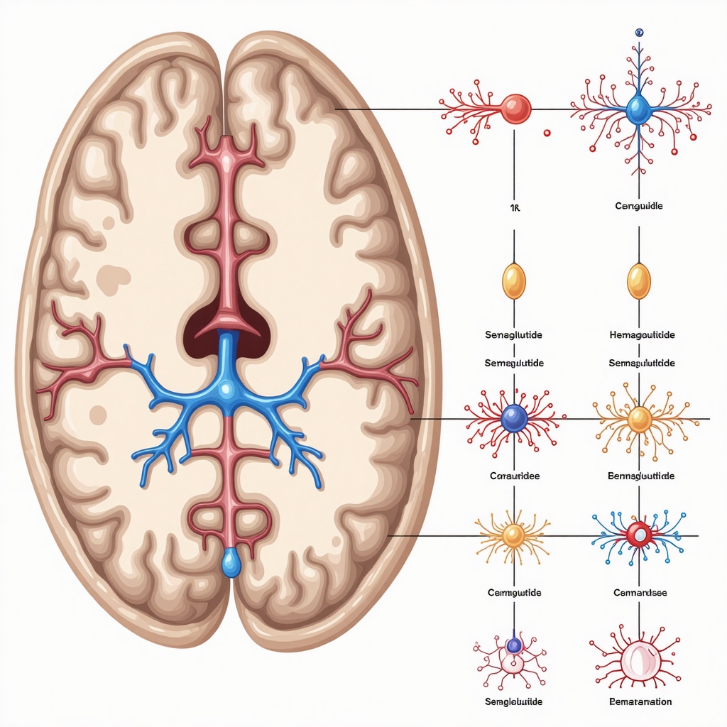 Diagram of brain neural circuits affected by semaglutide for sustained weight management.