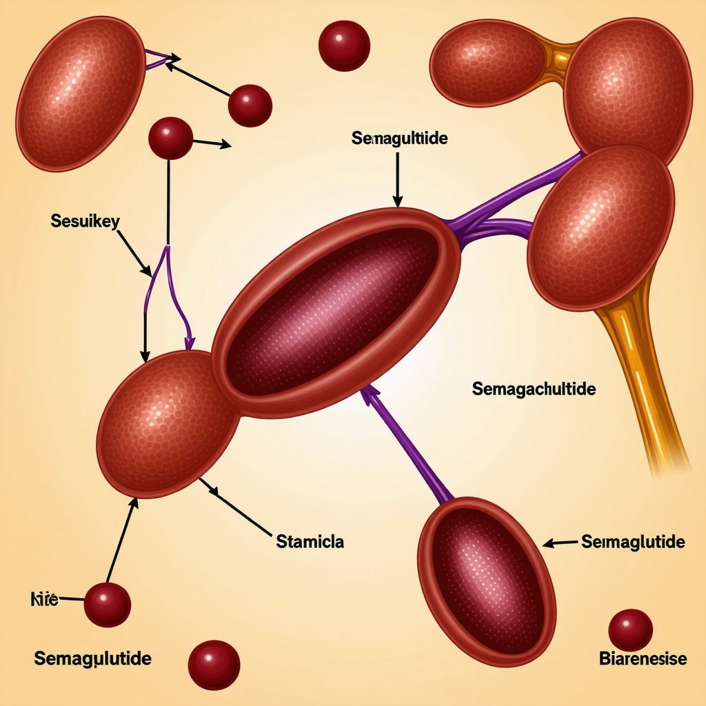 Illustration of semaglutide affecting mitochondrial biogenesis and fat burning processes