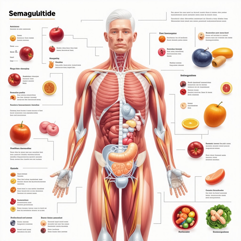Infographic illustrating how Semaglutide interacts with gut hormones and diet for effective weight management.