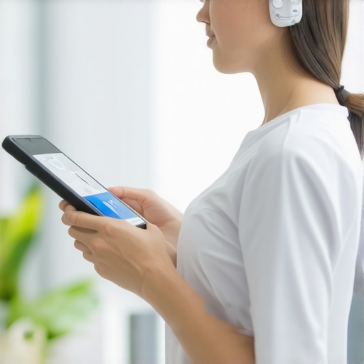 Person monitoring health with digital devices in a modern clinic.