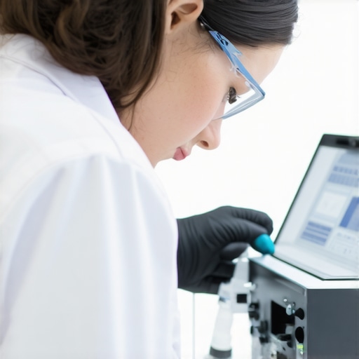 Researcher studying metabolic pathways in a high-tech lab