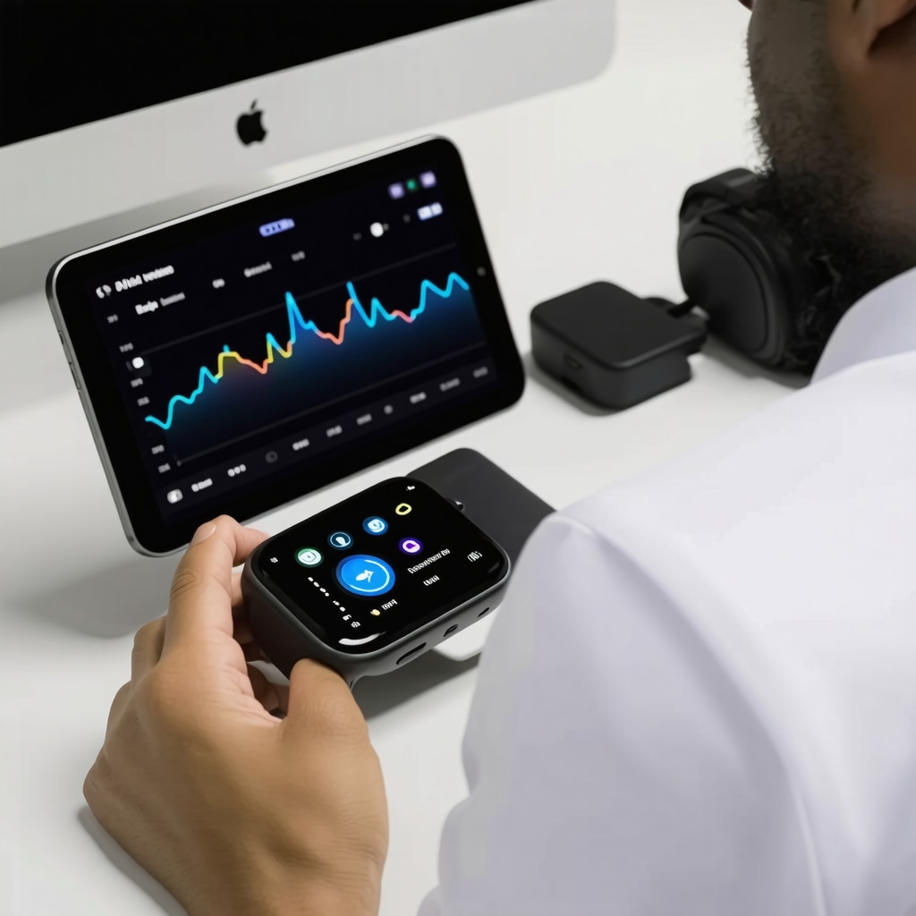 A modern health monitoring system with wearable devices, AI analytics, and medical professional analyzing personalized weight loss data.