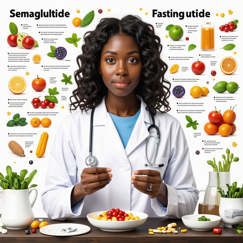 Doctor presenting infographic on semaglutide and fasting for weight loss