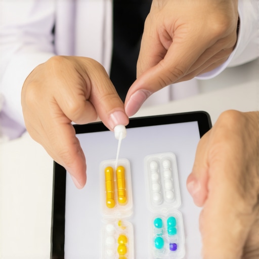Healthcare professional reviewing medication dosing on digital tablet for weight management