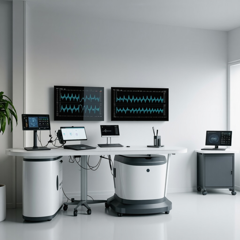 Advanced medical clinic with AI-powered weight management devices and personalized treatment tools.