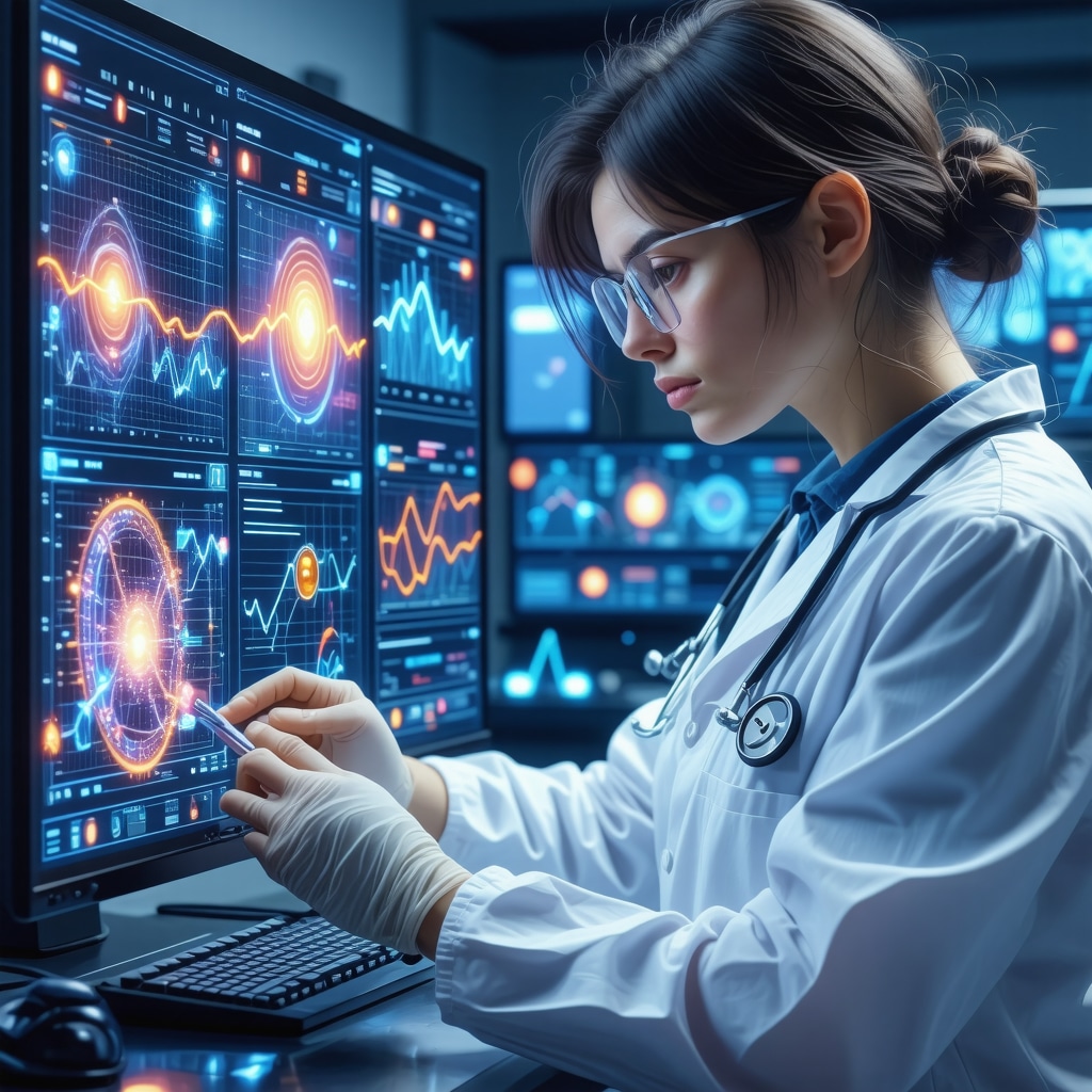 Healthcare professional analyzing genetic data with AI health devices