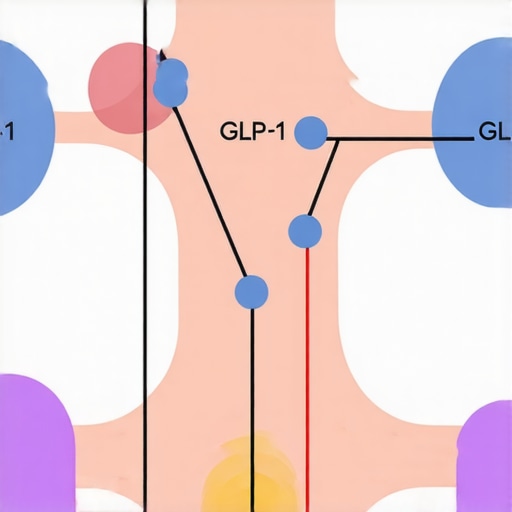 Diagram illustrating GLP-1 and other hormonal interactions influencing appetite and fat burning.