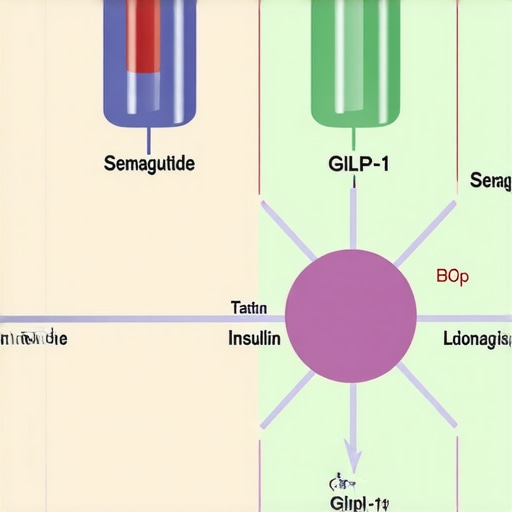 Diagram showing hormonal interactions during Semaglutide and fasting for rapid weight loss.